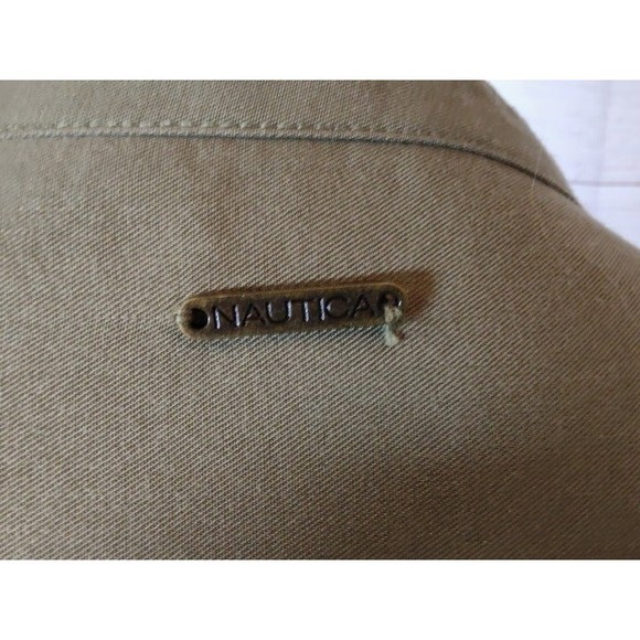 Nautica Khaki Green Mandarin Collar Shirt Dress with Orange Accent, Size M - Picture 7 of 10